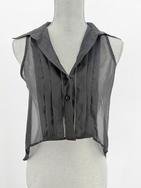 Y2K Rebellious One Sheer Black Sleeveless Pleated Crop Top small mall-goth moody